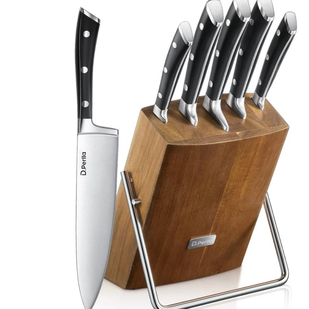 Black and Silver AICOK Knife Set with Wooden Block